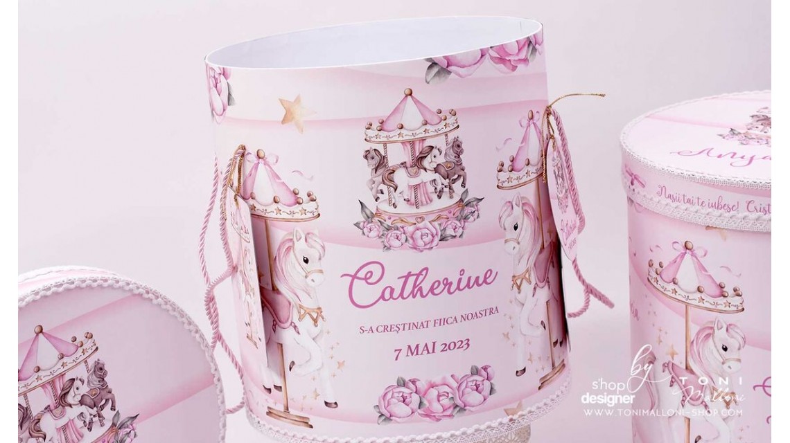 Trusou botez fetita tematic si personalizat cu ponei Pink Carousel 20